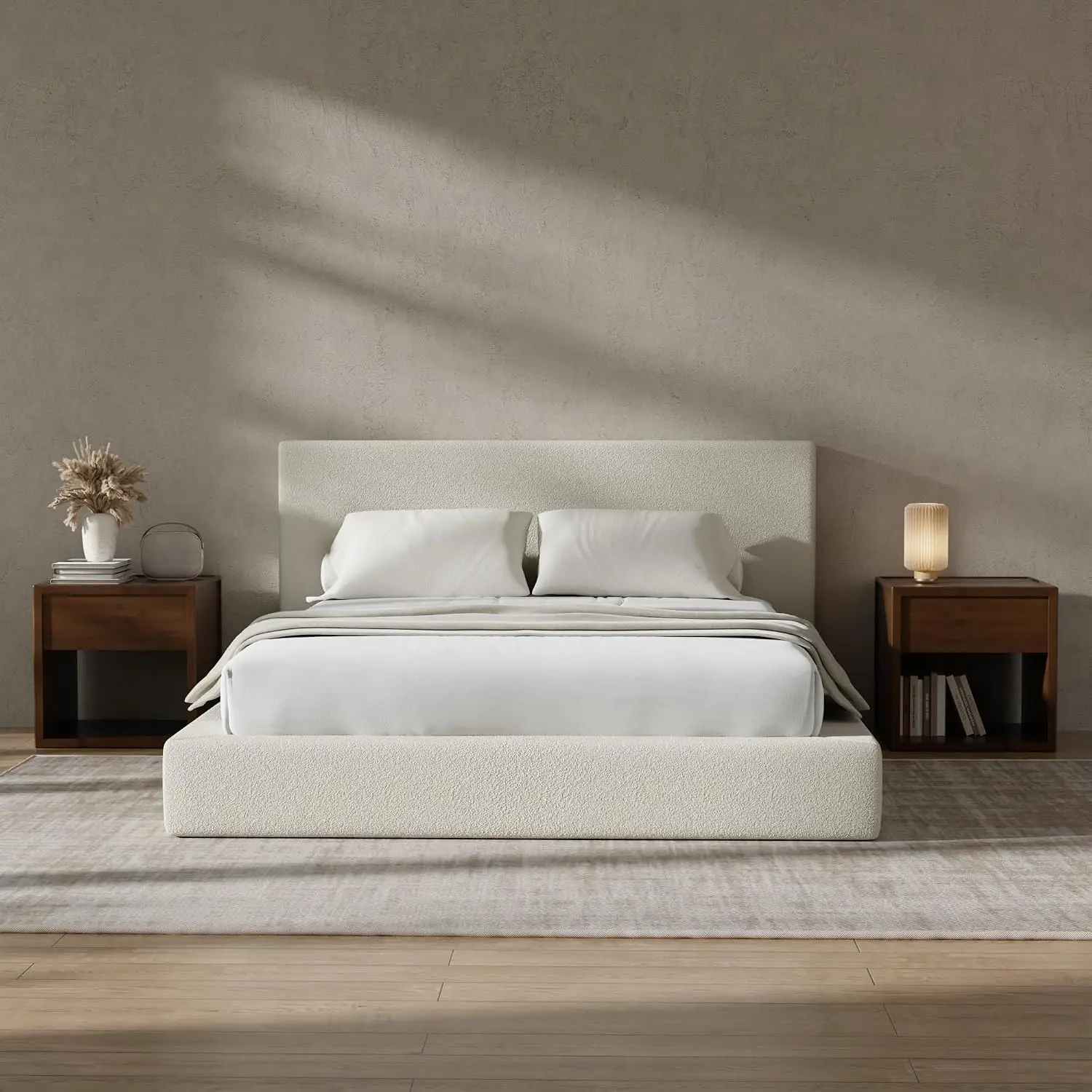 Queen Upholstered Bed Frame with Plush Headboard & Soft Foam Surround, Low Profile No Box Spring, Easy Assembly, Customized