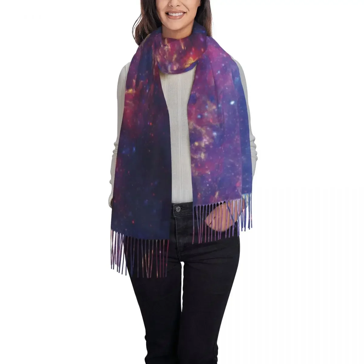 Galaxy Sky Art Scarf with Long Tassel Nebula Space Print Warm Shawls and Wrap Unisex DIY Scarves Wraps Winter y2k Bufanda Mujer