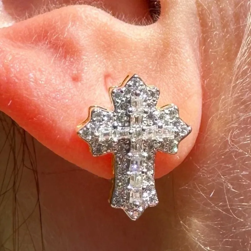 Fashion Classic Inlaid Synthetic Zirconia Cross Stud Earrings for Women Sparkling Simple Designed Party Daily Versatile Jewelry