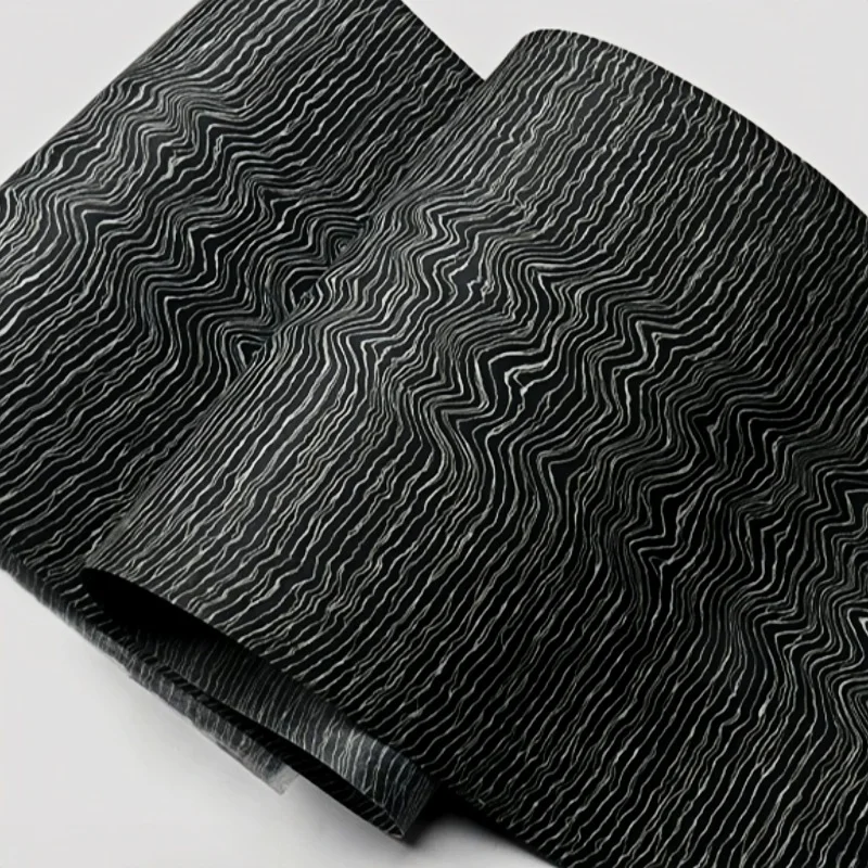 Black Wavy Grain Tech Wood Veneer Landscape Style Timber for Furniture Cabinet Door Decor Artistic Interior Wall Panel 250*58cm
