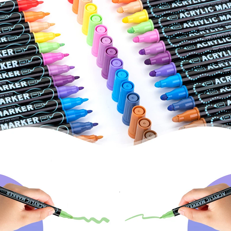 12/24/36/48 Kleuren Dual Tip Acrylverf Pennen Markers Voor Houten Canvas Steen Rock schilderen Glas Keramische Oppervlakken DIY Ambachten