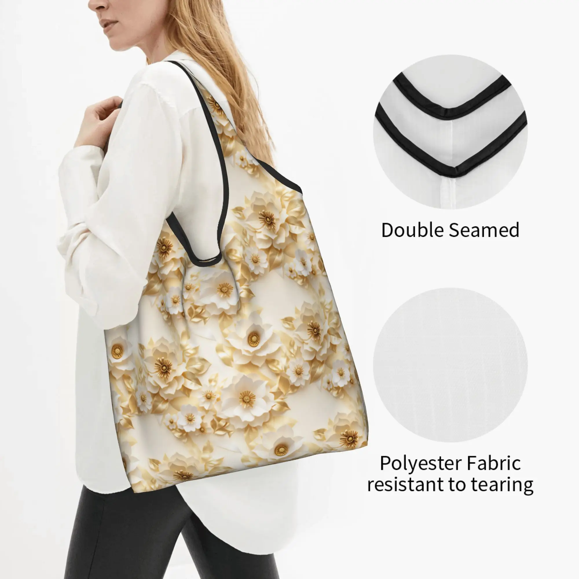 Reusable Fashion 3D Floral Victorian And Italian European Style Shopping Bag Women Tote Bag Portable  Groceries Shopper Bags