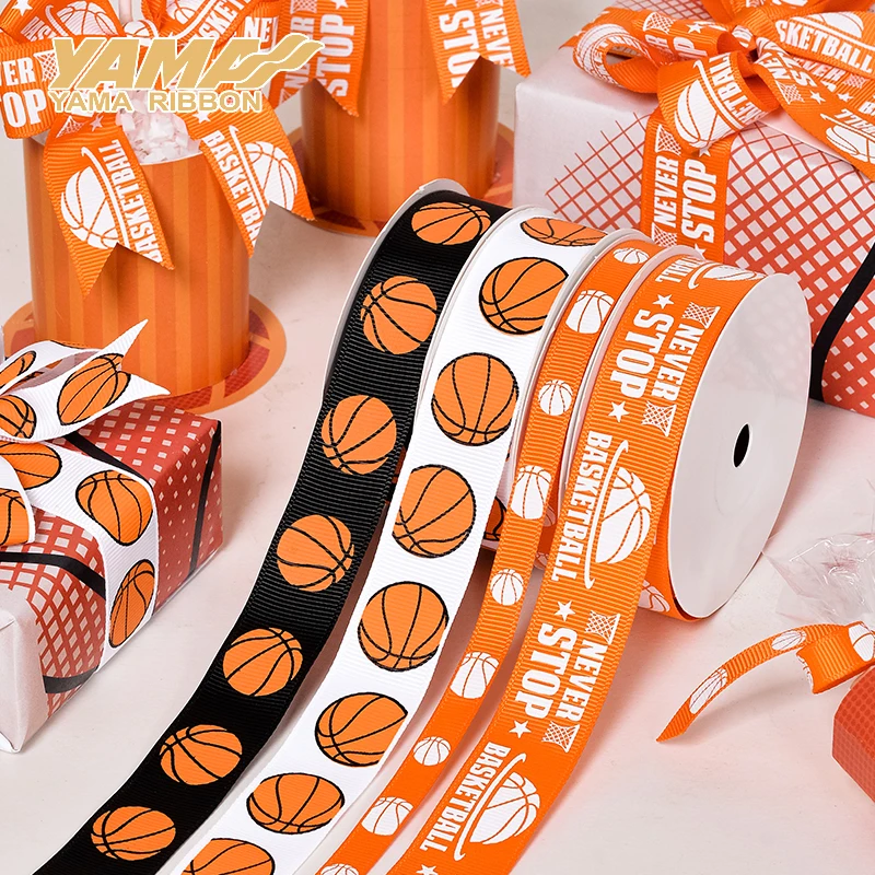 YAMA 10Yard(9M)/lot Basketball Grosgrain Ribbon 9MM/22MM(3/8Inch, 7/8inch  for DIY Bow Bake Boxes Packaging, Gift keychain gift
