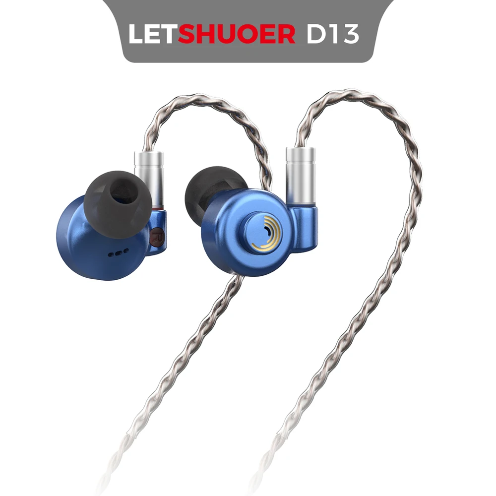 Letshuoer D13 In Ear Wired Hifi IEMs Earphone Noise Cancel Bass 13mm Large Dynamic Driver Hi-fi Headphone Monitor Earbuds