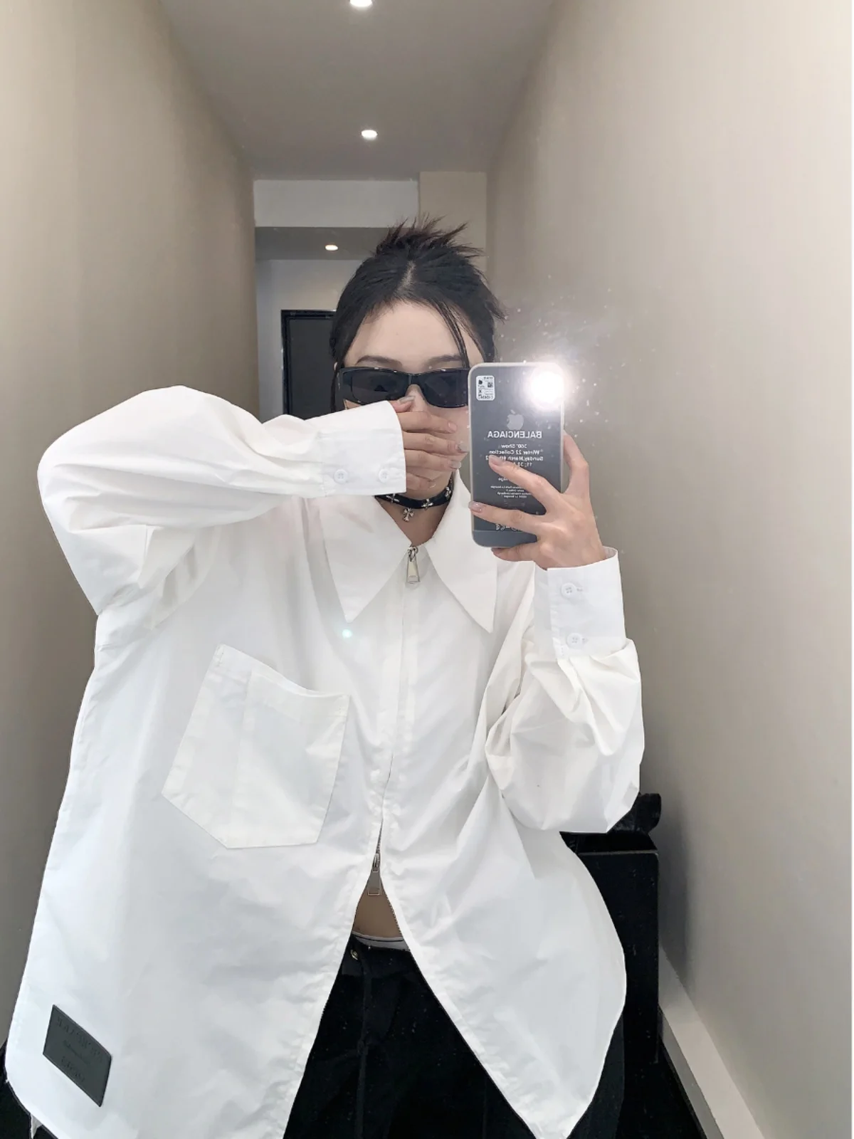 

Oisis Casual Sle Loose Fit Long Sve Zipper irt Women's Thin Cotton Ne Patch ket Casual Autumn New Arrival