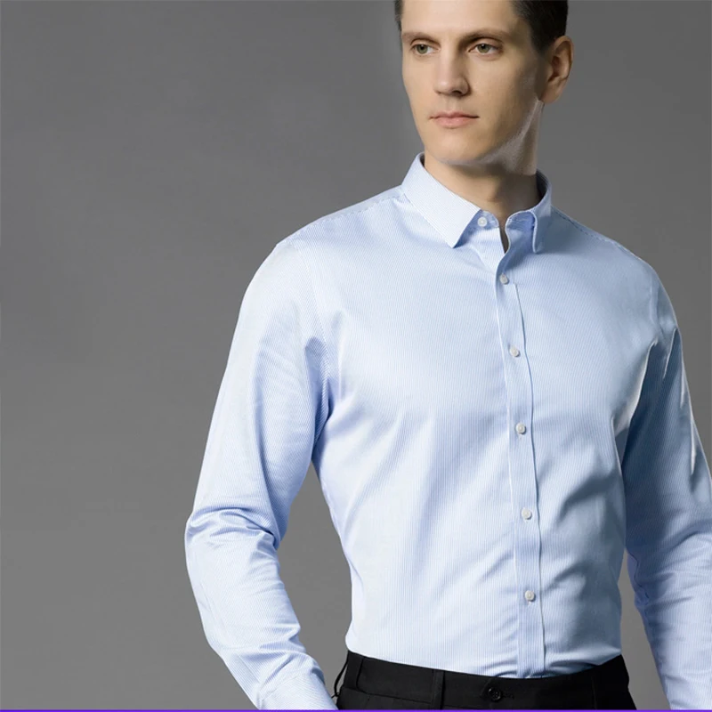 Men's Long Sleeve Solid/Stripe Dress Shirt Non-Iron Formal Business Social Button-up Easy Care Luxury DP Cotton Shirts