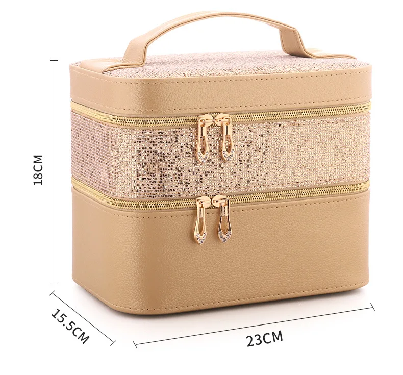 New Women Large Makeup Bag Girl Cosmetic Jewelry Case High Quality Leather Female Make Up Box Luxury Fashion Travel Wash Bags