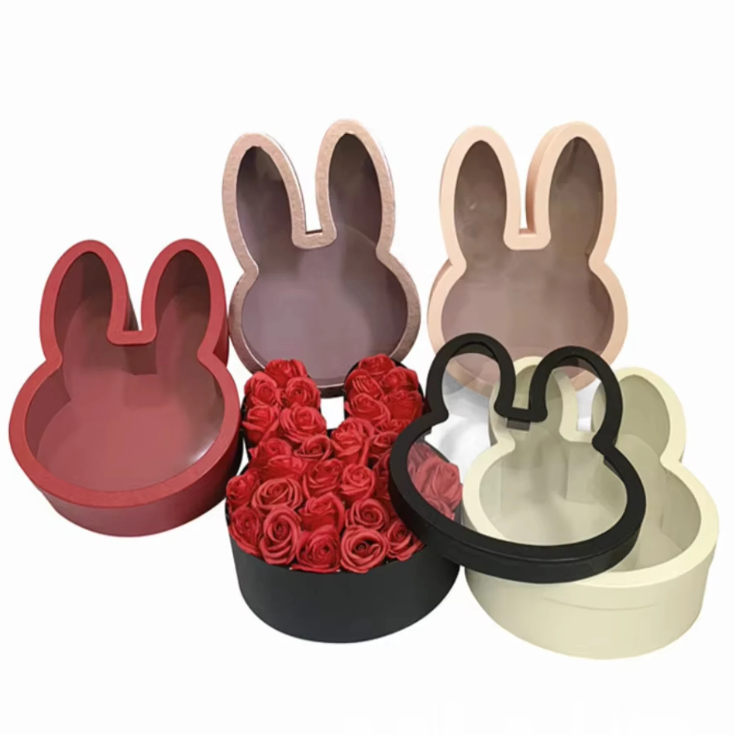 

Hot selling Luxury Flower Packaging Box Rabbit Shape flower Box with Pvc Window Packaging Box for Easter