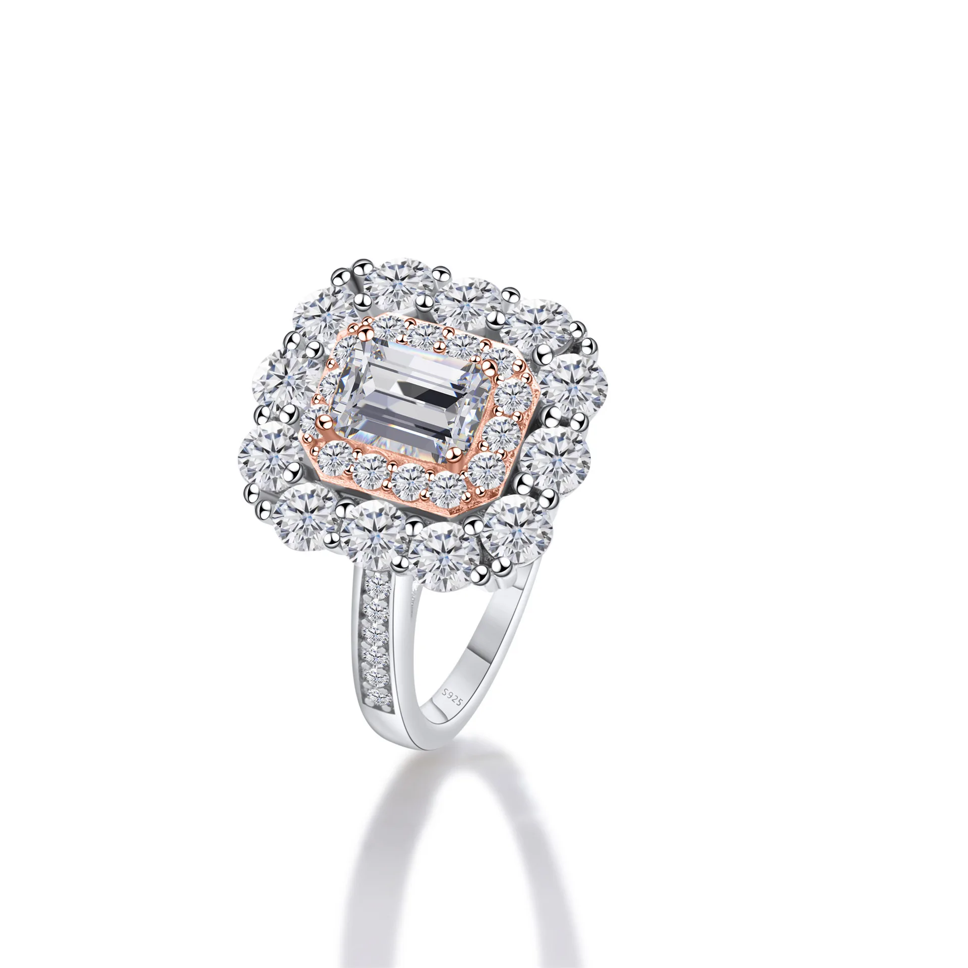 

Butterflykiss Exquisite Emerald Cut Moissanite Ring S925 Silver Rose Gold Plated 1CT Radiant Cut Rings For Women Luxury Jewelry