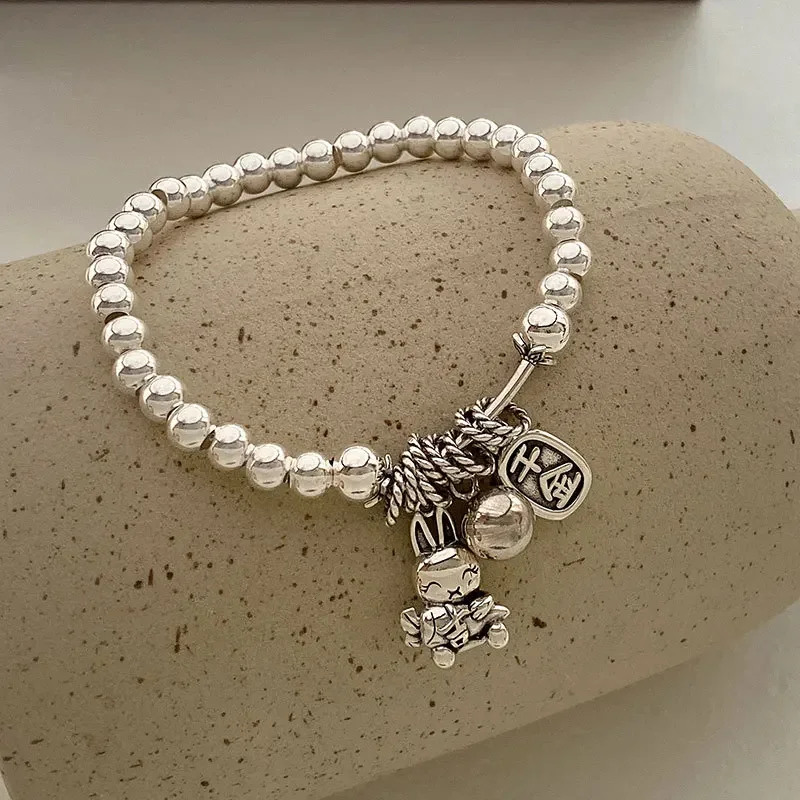 

New S925 Sterling Silver Daji Carrot Bunny Bracelet Hand Beaded With A Promise Plate, The Birth Year