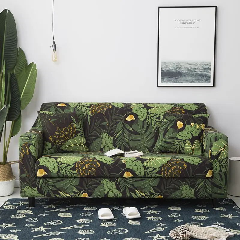 Leaf and Flower Patterns Jacquard Sofa Cover, High Elasticity Sofa Cover, Anti Dirt and Anti Cat Scratch Soft Slipcover