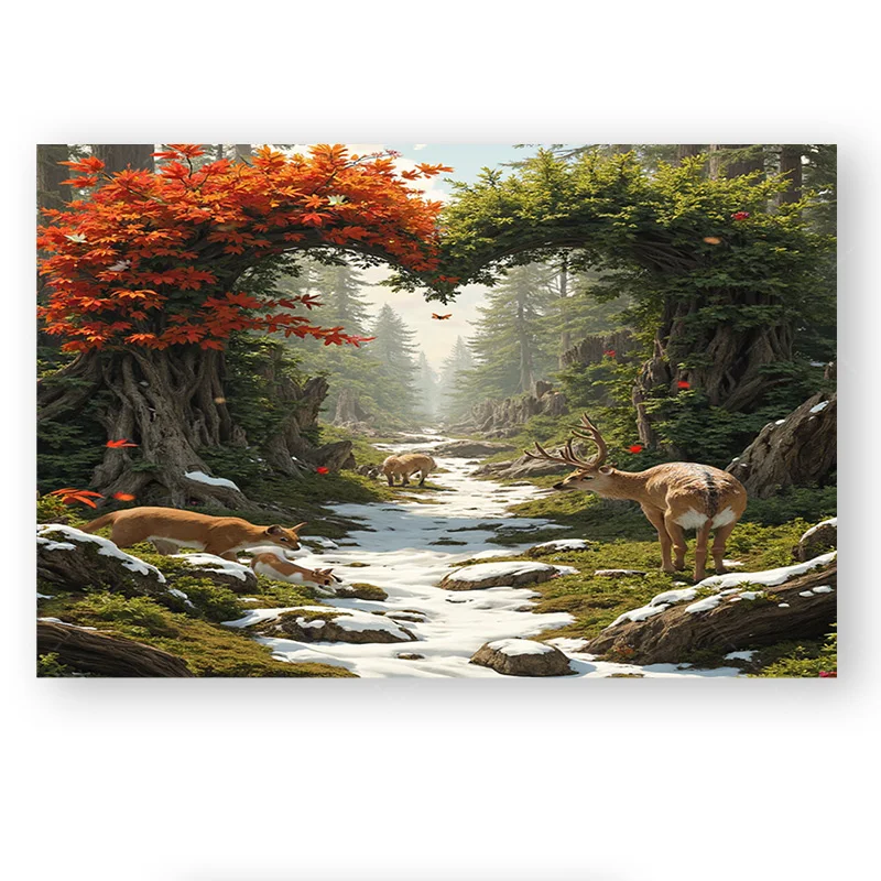 1pc Wall Tapestry Autumn Forest Deer Scene Wall Tapestry - Nature Wildlife Art Decor