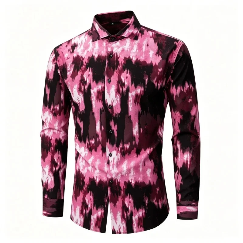 Men's shirt personalized 3D printed long sleeved shirt gradient printed casual business trend men's comfortable fabric XS-6XL