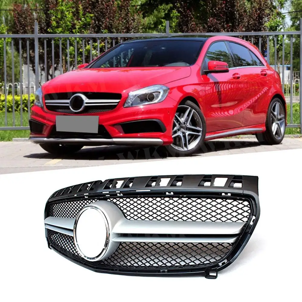 

ABS Front Mesh Grille For Mercedes Benz A Class W176 A45 AMG 2013-2018 Car Racing Grills ABS Silver Black