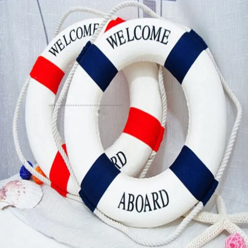 Nautical Style Welcome Decorative Red Blue Life Buoy Home Marine Beach Wall Decoration Life Buoy Crafts Living Room Decoration