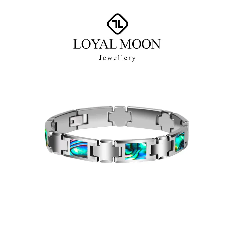 

Loyal Moon Tungsten Carbide Bracelets For Men Inlay Colorful Deep Sea Shells Fashion Chain Jewelry 20cm Length