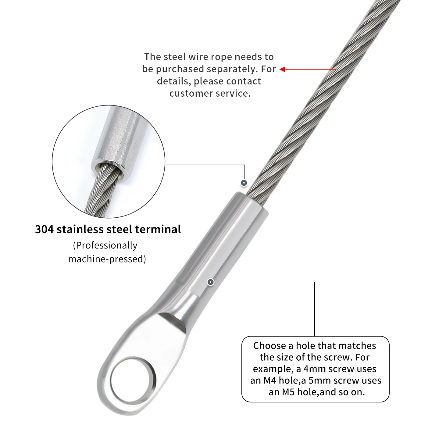 10PCS 304 Stainless Steel Wire Rope Clamp, 1.5-6mm Crimping Terminal Rope Clamp, Eye Type Connection Clamp