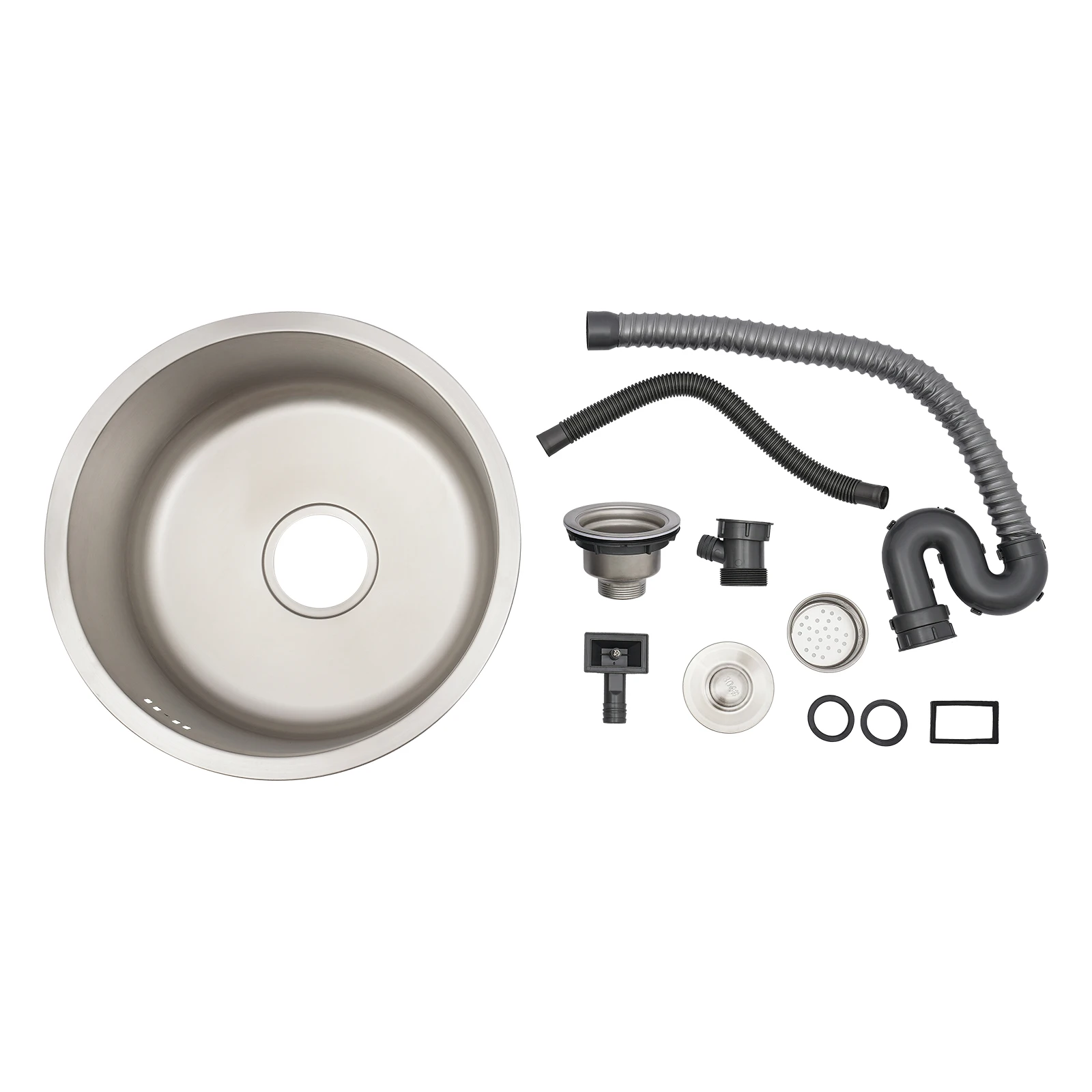 Image 7: Mini évier rond rond avec raccord de tuyau de vidange, 41cm de diamètre, acier inoxydable 304 pour la cuisine