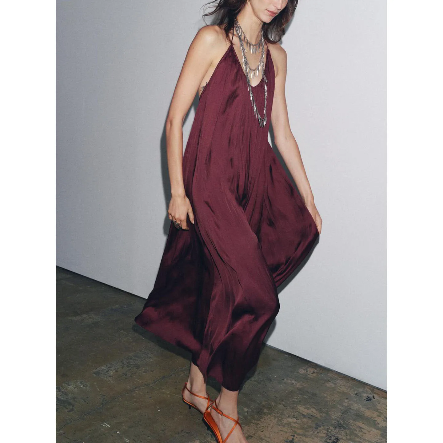 الخريف المرأة بال حزام الساتان يشعر الدكتور عادية Sle مهدب فضفاض الخصر ألياف البوليستر لا Sve ميدي X الإصدار