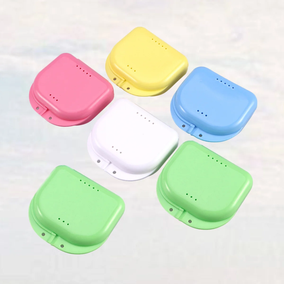 

6Pcs Denture Storage Case Retainer Box Clean Oral Appliance Holder Vent Holes Design Secure Snap Closure Denture Case