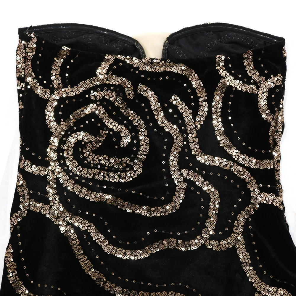 XTOCEAN Abiti lunghi senza spalline con paillettes floreali per donna Abito lungo da sera sexy per festa di compleanno senza maniche con spalle scoperte 2025