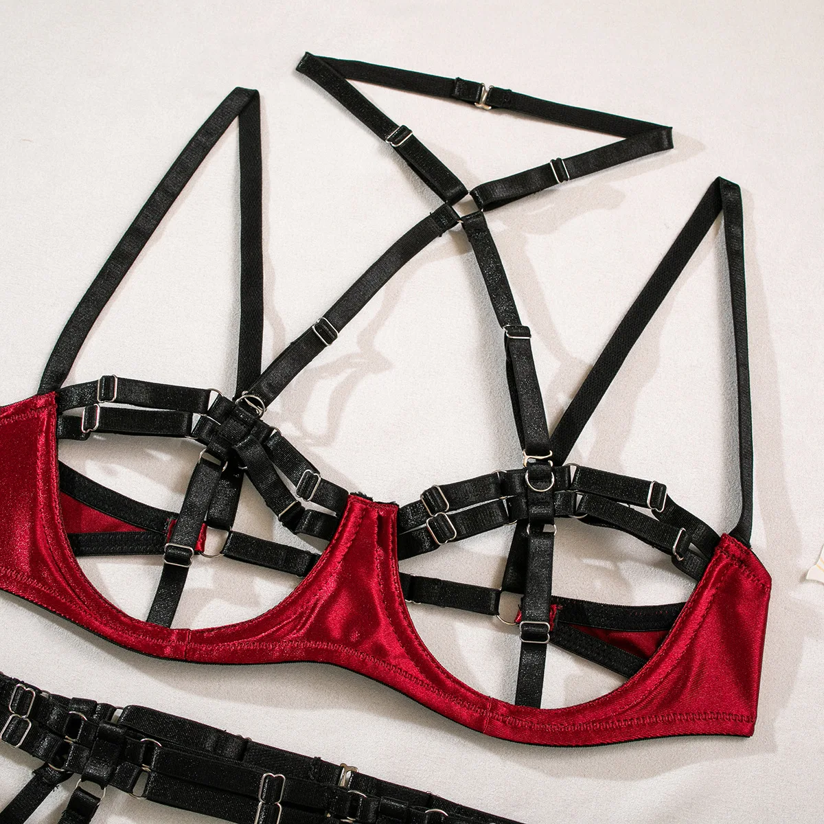 Sexy Lingerie Set for Women Hollow Out Open‑cup Underwire Bra Garter Belt Multi‑piece Bondage Lingerie Kit view 4