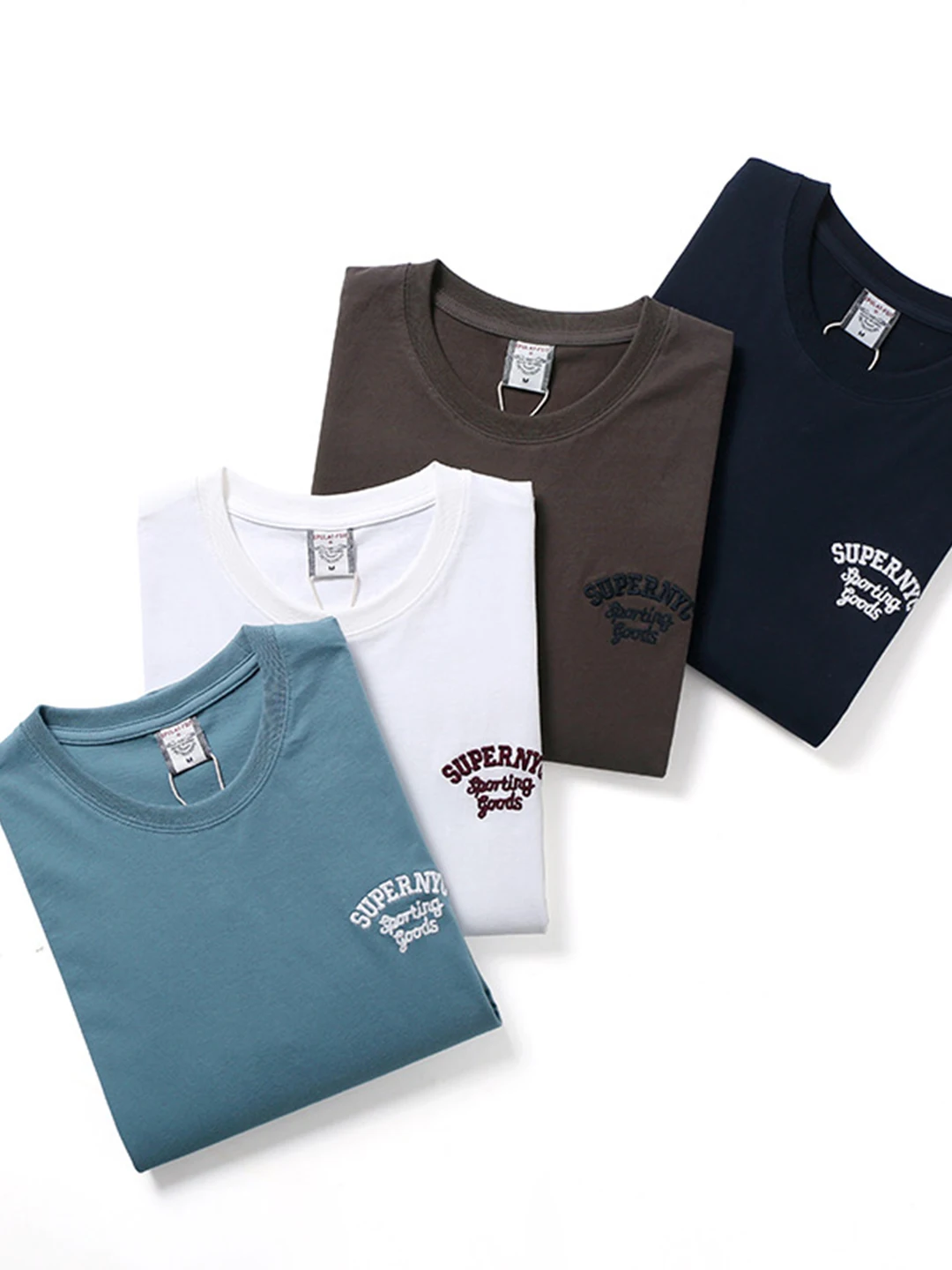 

Ретро-модная мужская футболка 2025 года из мягкого чесаного хлопка с круглым вырезом и вышивкой, дышащая, влагоотводящая, в американском стиле