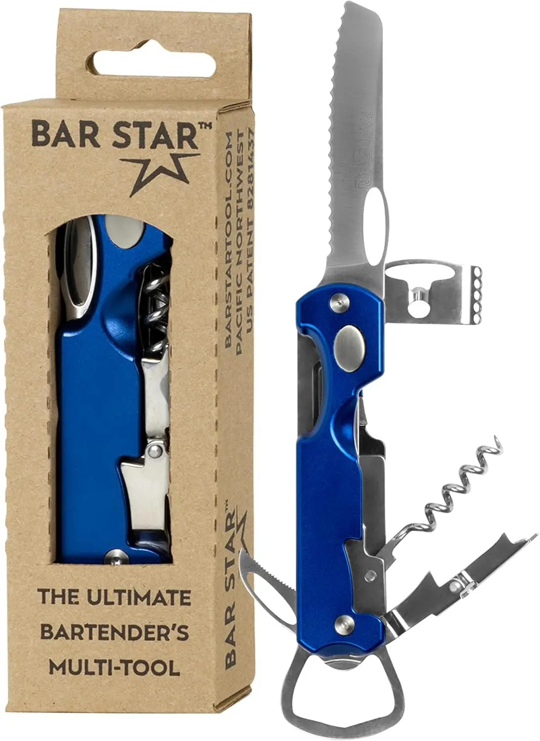 

All-in-One Bar Tool Set: Corkscrew, Zester, Knife & Bottle Opener with Magnet for Picnics, Camping, Travel, Blue