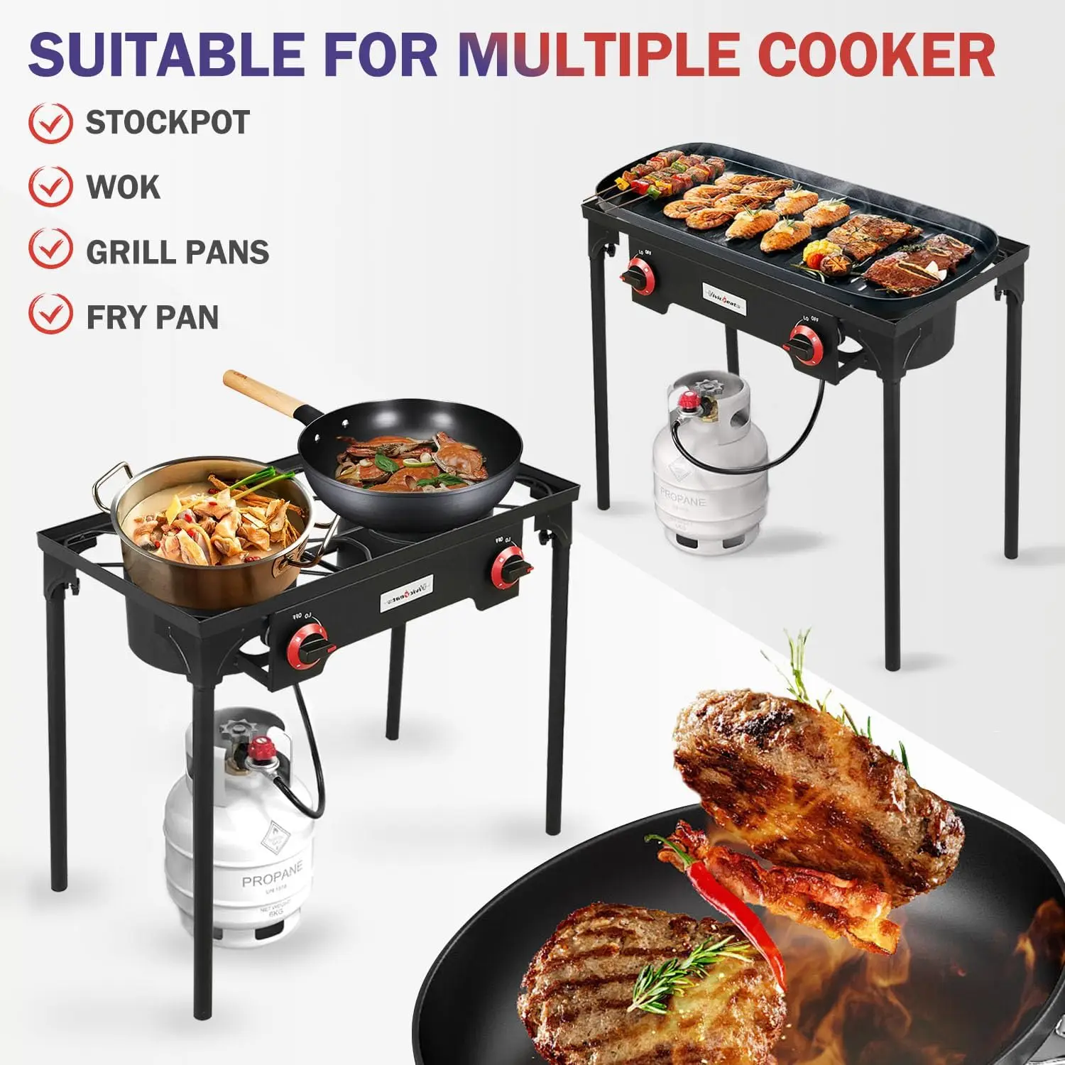 Outdoor Camping Cooking - Propane Gas Stove, High Pressure, 20 PSIG Regulator
