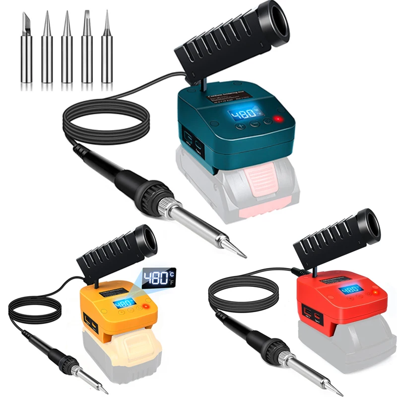 

for Dewalt/Milwaukee/Bosch 18V Li-ion Battery Electric Soldering Iron Station with USB&Type-C Port Battery Powered Soldering Kit