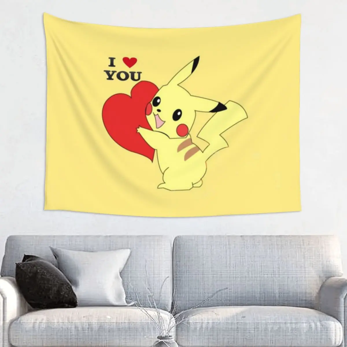 Customized I Love P-Pikachus Tapestry Hippie Room Decor Tapestries Wall Hanging for Living Room Home Decoration