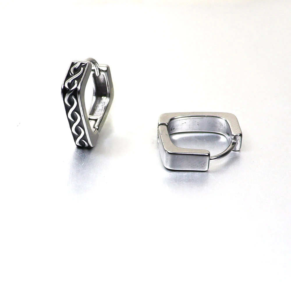 Pair Stainless Steel Vintage Square Hoop Earrings Huggie Gothic Mens Snap Closure Hoops Jewelry