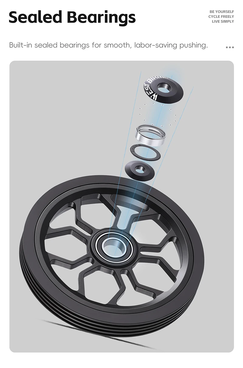 WEST BIKING CNC-Aluminium-Easy-Räder für Brompton-Faltrad-Rollen, abgedichtete Lager, tragbarer Gepäckwagen, Fahrradzubehör – Detail 5
