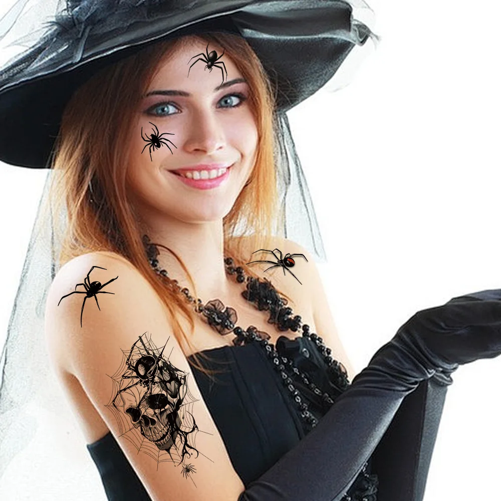 

Временные татуировки с паутиной на Хэллоуин — черные готические наклейки для боди-арта с дизайном паука для вечеринки