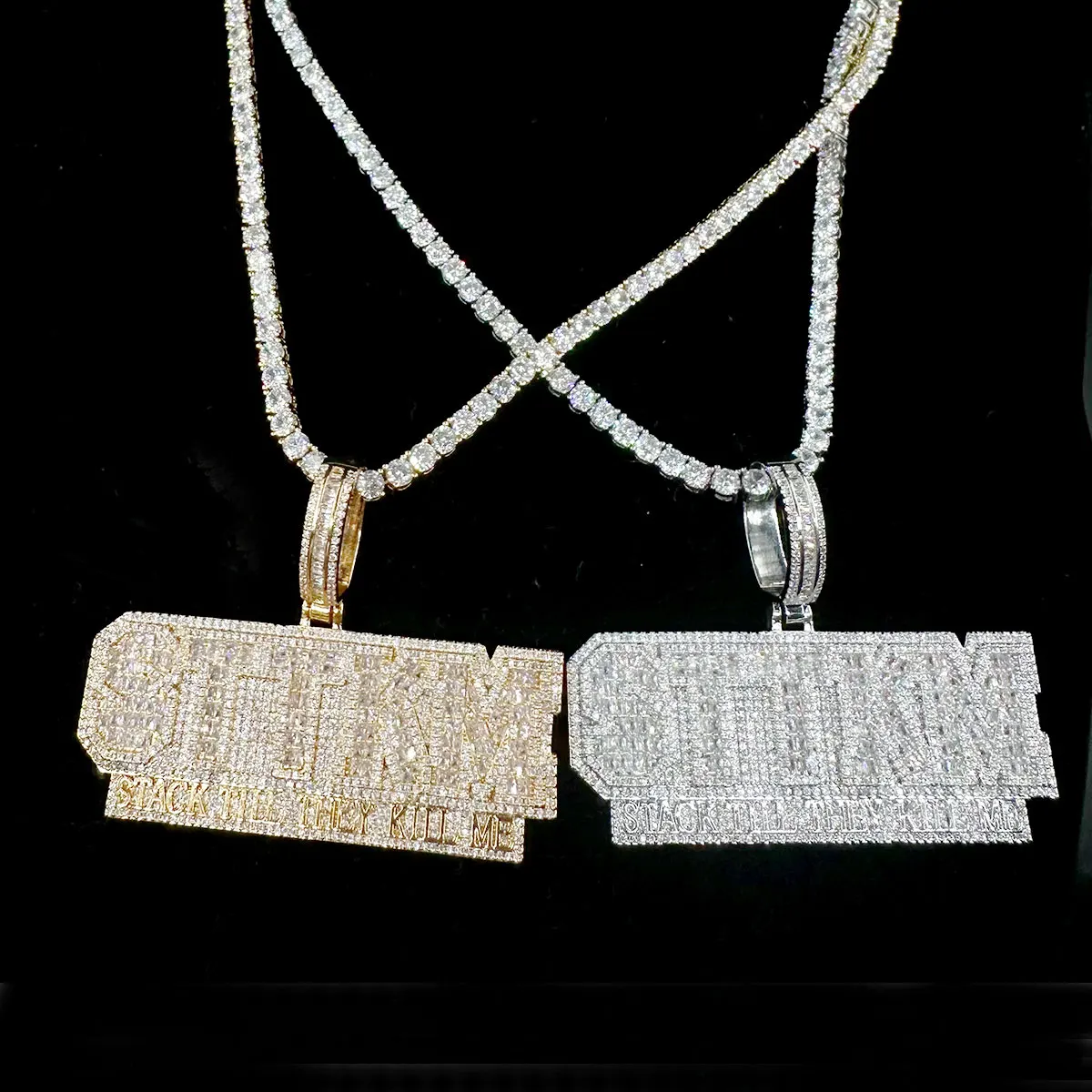 Iced Out Necklace for Men Stack Till They Kill Me Pendant 5A Cubic Ziconia Real Gold Plated Hip Hop Jewelry