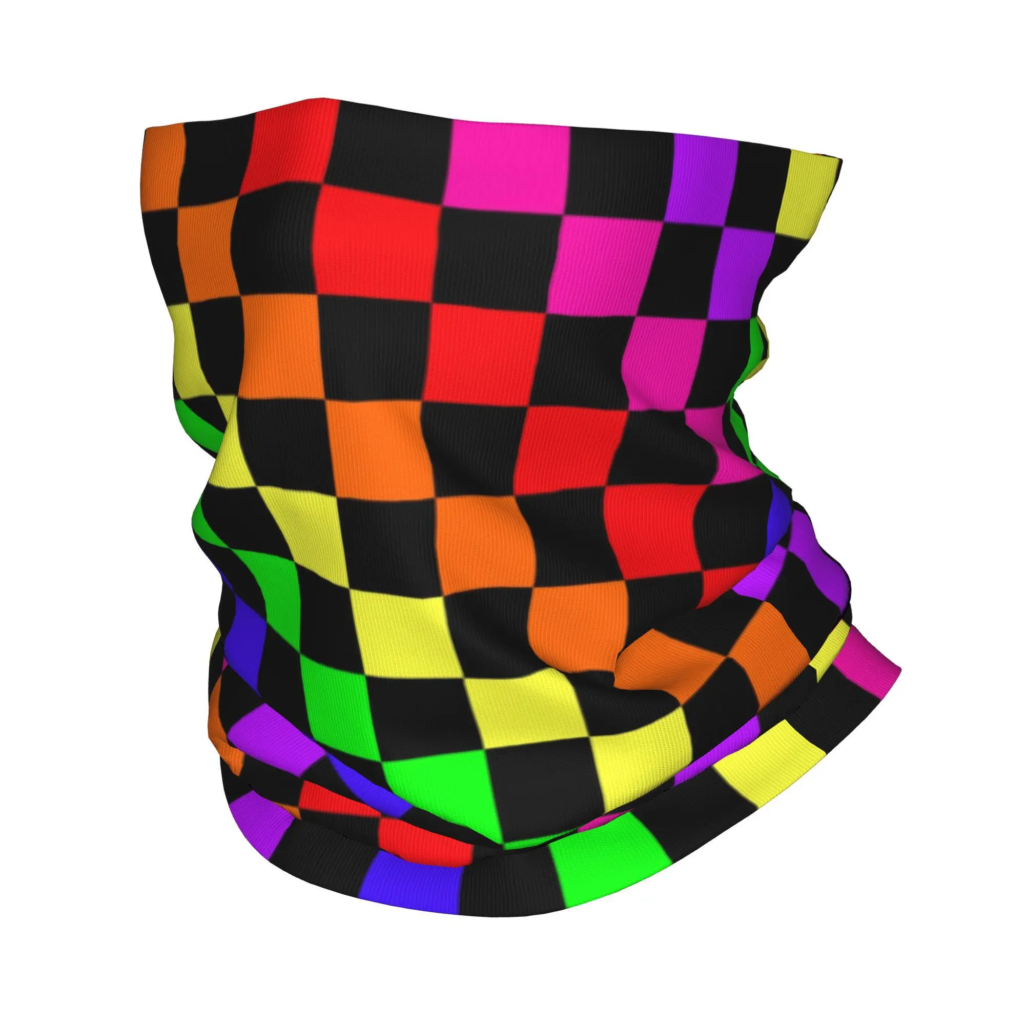 Custom Black Rainbow Checkerboard Pattern Bandana Winter Neck Warmer Men Wrap Face Scarf for Hiking Tartan Gaiter Headband