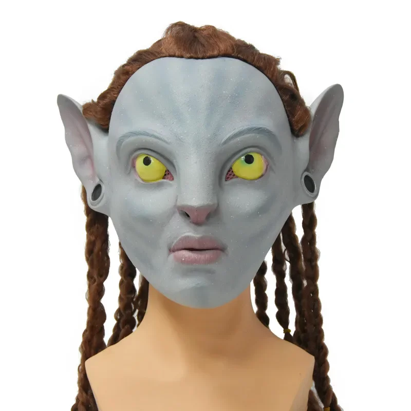 영화 아바타 2 Neytiri 코스프레 라텍스 마스크 브레이드 포함, 무대 공연 마스크, 남녀 할로윈 카니발 마스크, 파티 소품