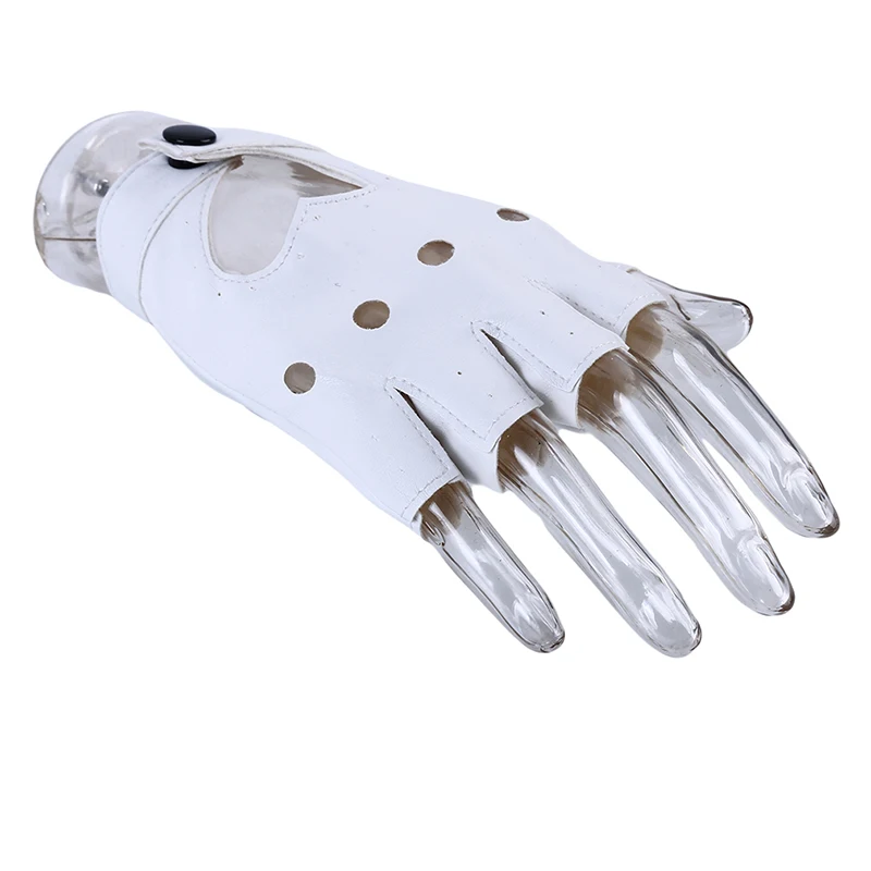 New 2023 Women Fingerless Driving PU Leather Gloves Motor Cool Rivet Sexy Disco Dancing Rock And Roll Black Red White Punk Glove