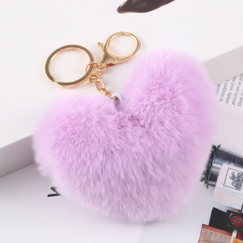 Regenbogen-Plüschball-Schlüsselanhänger, großes Herz, Pompom-Schlüsselanhänger für Frauen, Auto, Tasche, Anhänger, Modeschmuck, flauschige Liebe, Pompons, Schlüsselanhänger – Detail 8