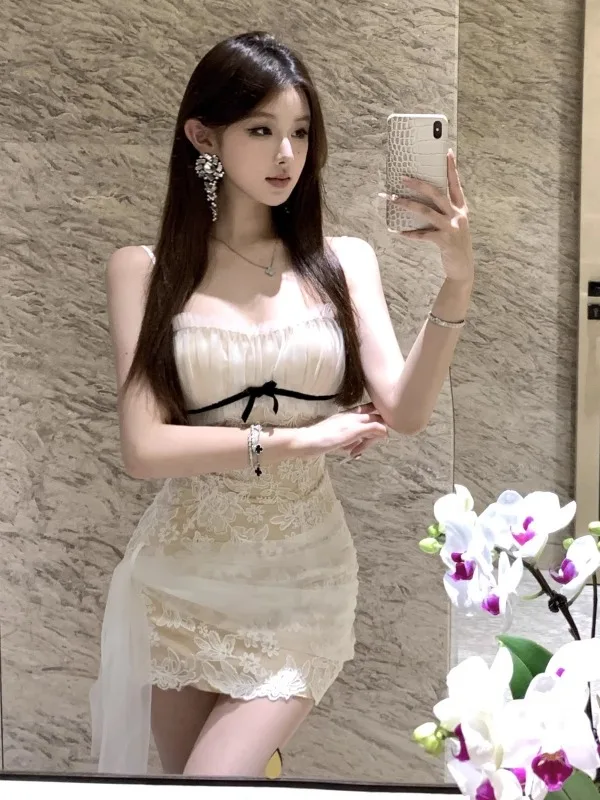 

Pure Desire Sexy Lace Bodycon Dress Summer 2026 Knot Tight Fitting Wrap around Strap Dress Elegant Lady Style