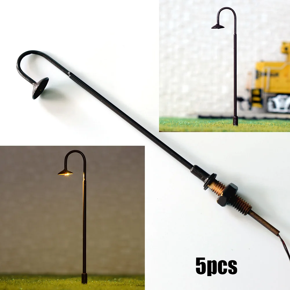 5pcs Miniature Scale OO/HO Scale Street Light Model 3V LED Lamp Post 75mm Resistor DIY Garden Building Landscape Layout Diorama