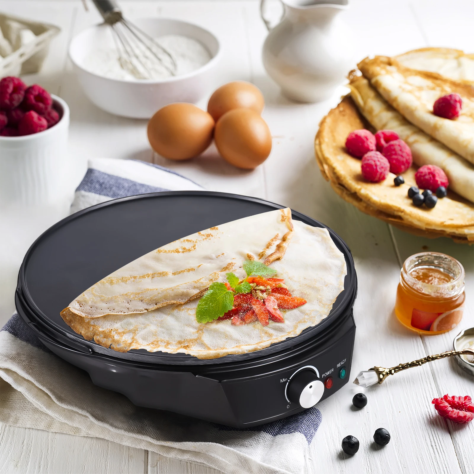 11 Inches Electric Crepe Maker 1200W 50-210 Celsius Degree Temperature Control Non-stick Pancake Griddle Wooden Spatula