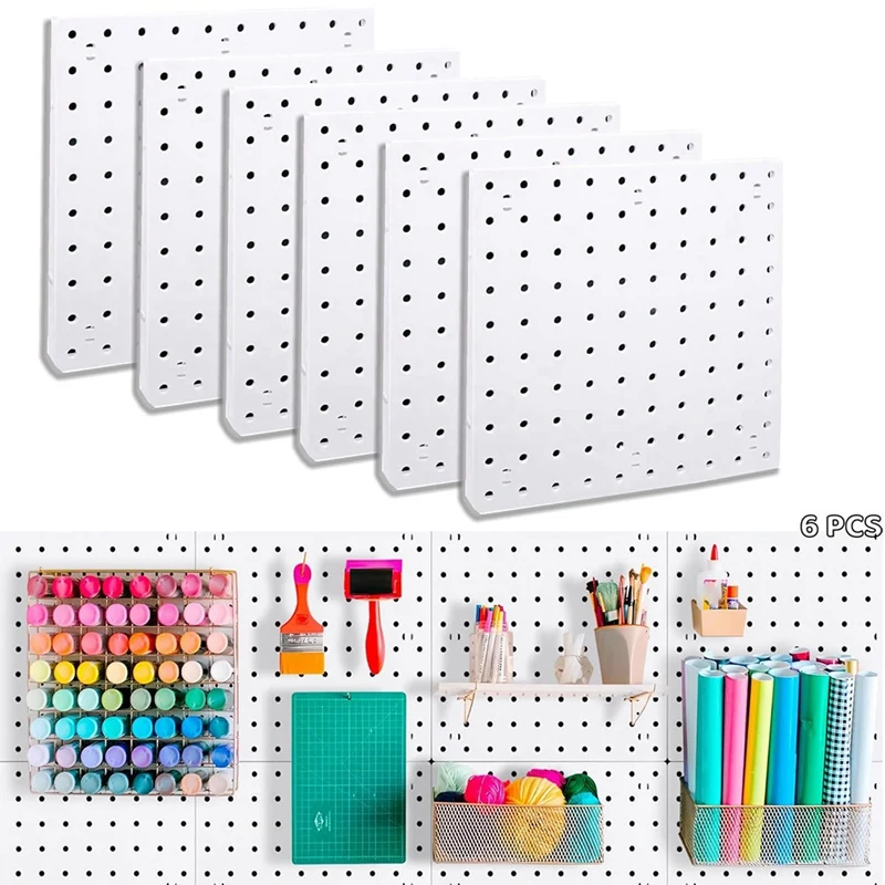 6Pcs Peg Board, Peg Board Wall Organizer Panels, White Peg Board Wall Mount, Peg Board For Craft Room