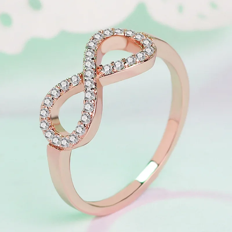 Micro Inlay Cubic Zirconia Infinity Rings Rose Gold Color Fashion Spacial Wedding/Engagement 8 Ring Romantic Jewelry For Women