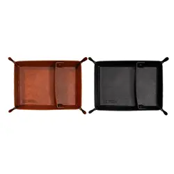 PU Leather Storage Tray Bedside Vanity Tray Small Entryway Foldable Catchall Tray for Phone Sundries Remote Controller Keys Car