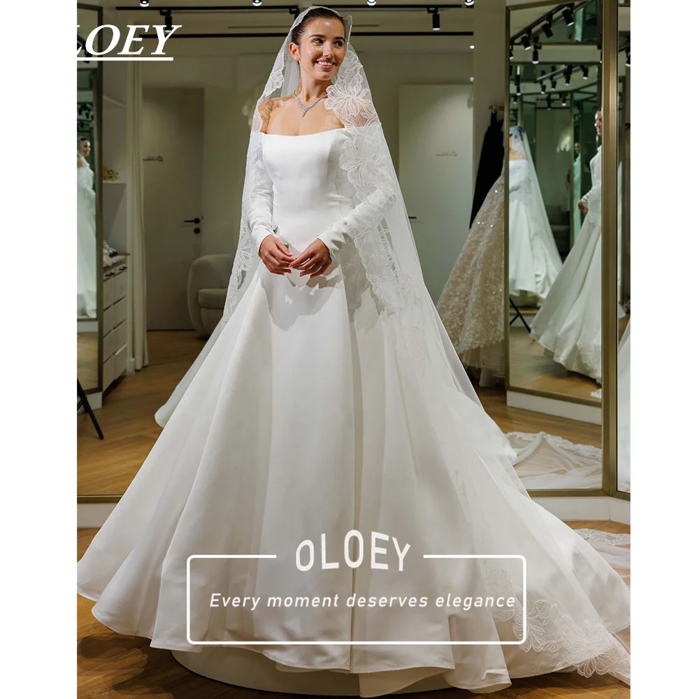 OLOEY Elegant Off The Shoulder A Line Wedding Dress Long Sleeves Puffy Simple Bridal Gown Vestidos De Novia Customized