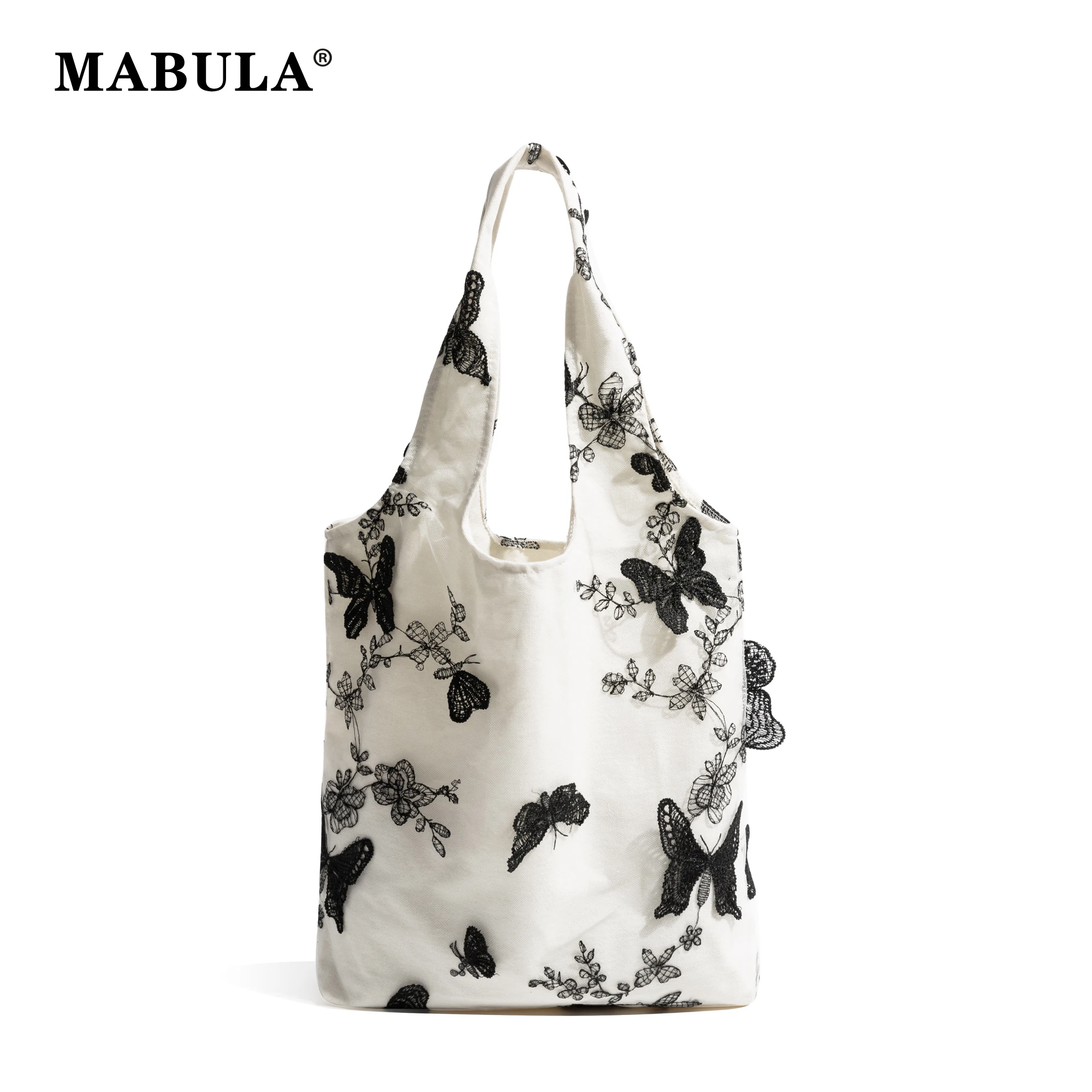 MABULA Brand Embroidery Girl Shoulder Bag Butterfly Chinese Style Cotton Tote Purse Shopping Designer Exquisite Canvas Handbag