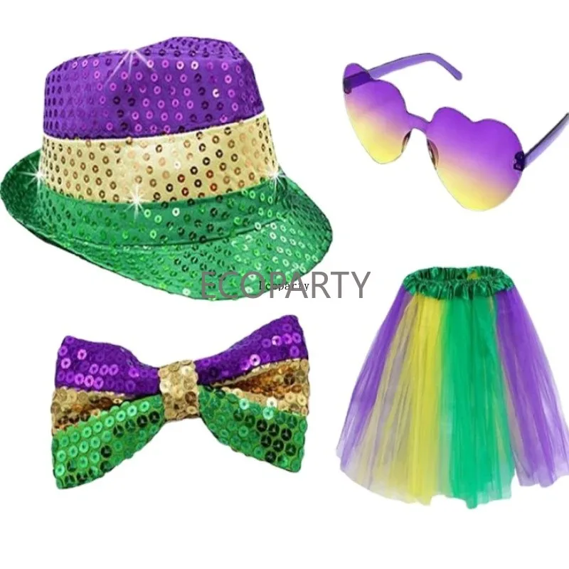 New Mardi Gras Costume Accessory Set Tutu Skirt Faux Feather Headband Mask Mardi Gras Beads Feather Boa for Women and Girls