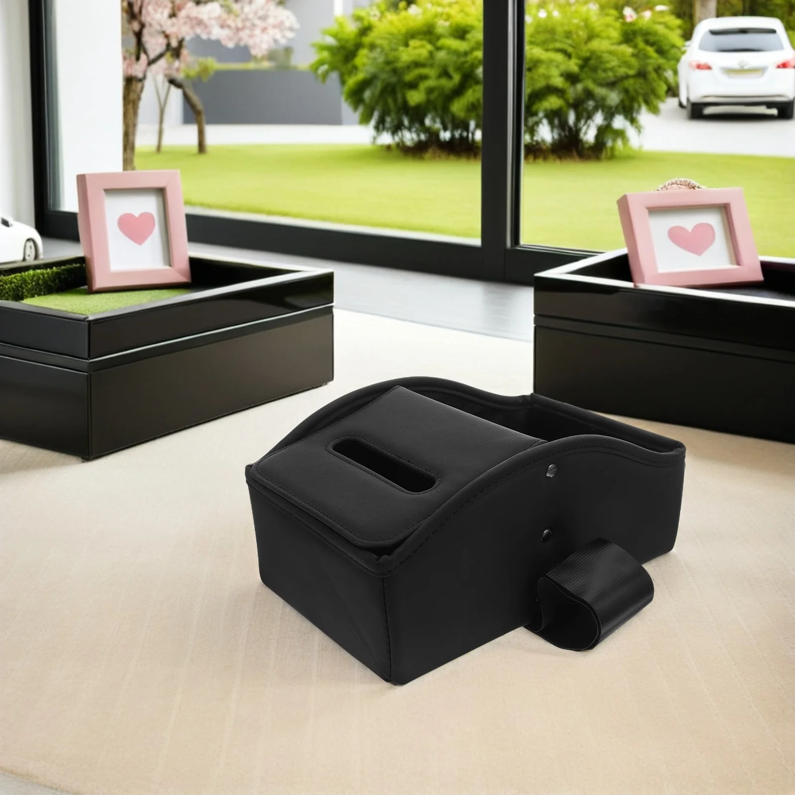 

Car Armrest Tissue Box Holder Vehicle-Mounted Napkin Dispenser Stable Organizer for Armrest Car Cup Phone Storage