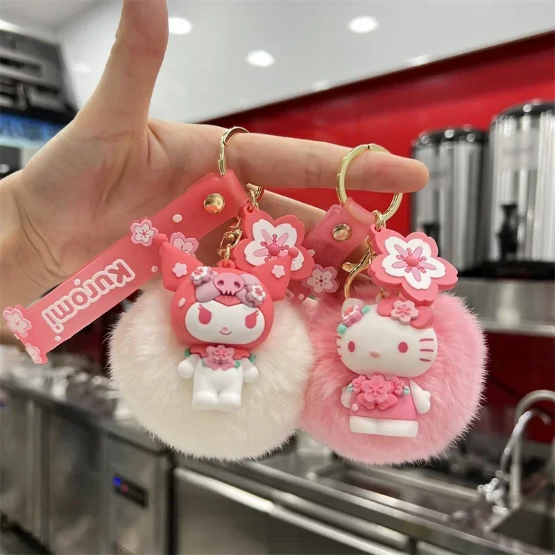 Sanrio Hello Kitty Keychain Cute Cartoon Sakura Doll Pendant Kuromi Cinnamoroll Decoration Jewelry Children's Toys Holiday Gifts